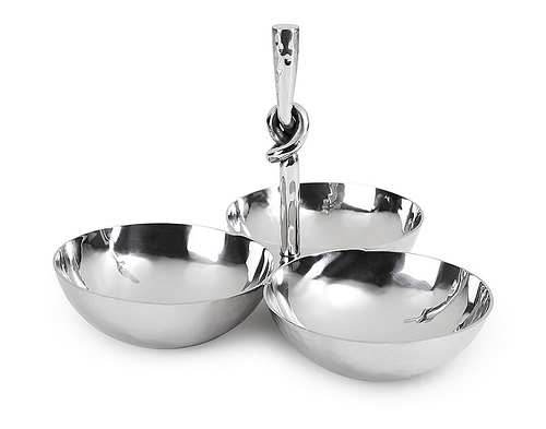 stainless steel tableware with overhand knots tied in them