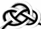 double coin knot tied in white sidelined in black