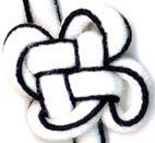 inline square flower knot tied in black edged white shoelace