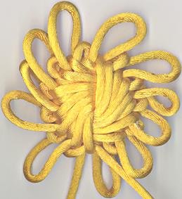 yellow letter O tied in a bao knot