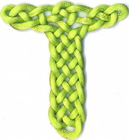 green double coin or carrick mat knotted letter t
