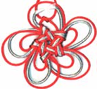 metallized silver mylar ornament with red sidelining